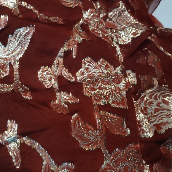 Altar’d State Burgundy, Gold flowers Dress w Cut outs + Lace up Back  si… - Picture 7 of 16